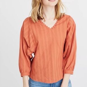 Madewell Peasant Top Burnt Orange Size Small buttons scalloped hem